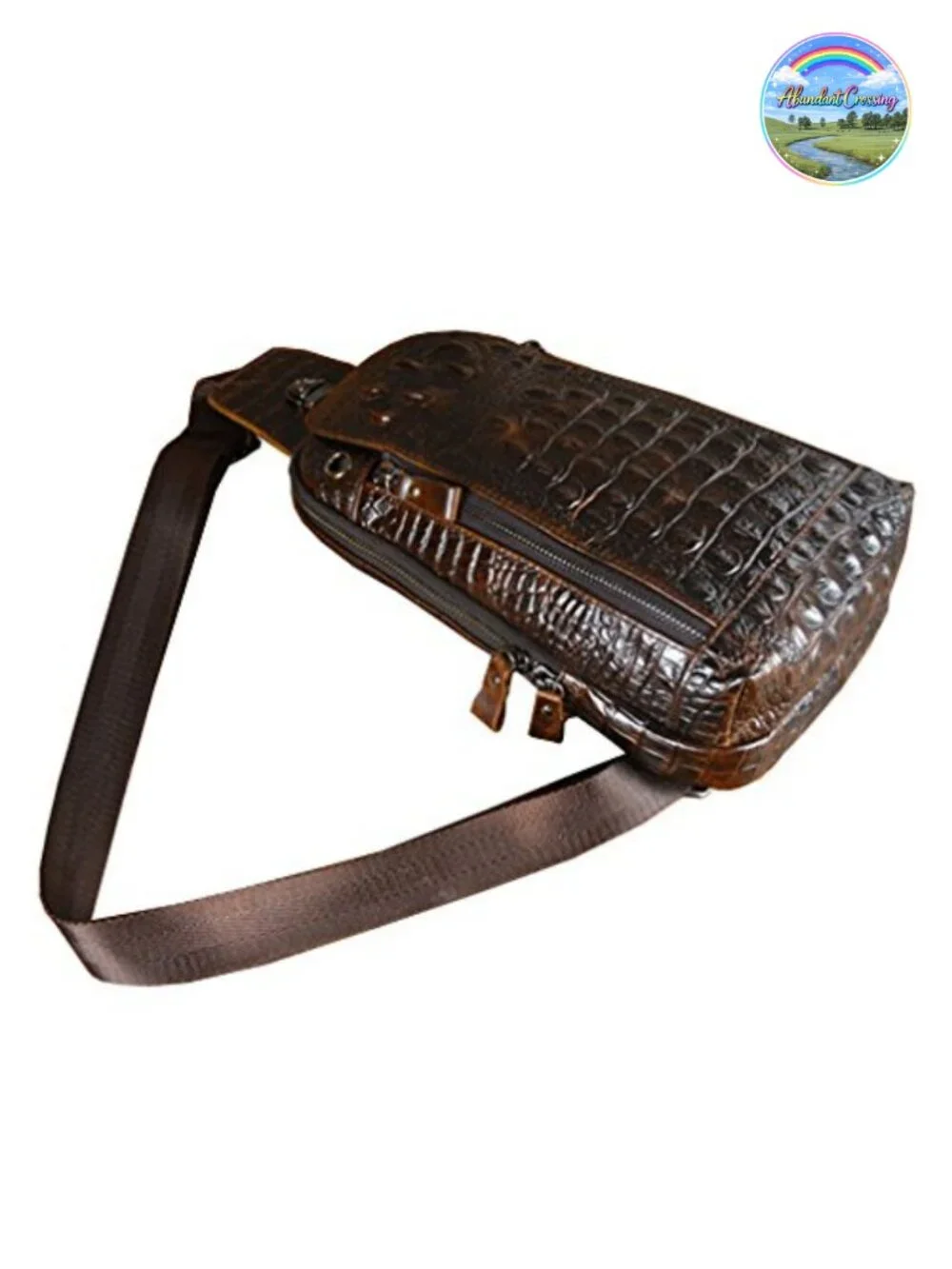 Genuine Leather Crocodile Sling Backpack Crossbody Chest Pack Daypack for Men